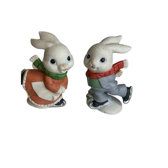 Homco Home Interiors 5305 Ice Skating Bunnies Figurine 4 Inch - Picture 3 of 7